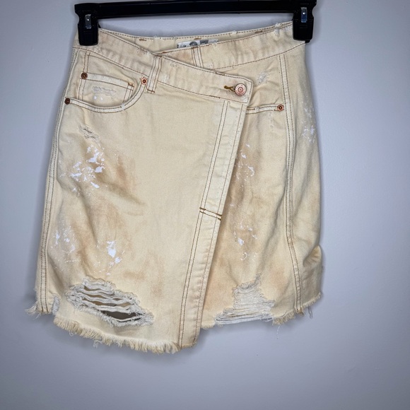 We The Free Dresses & Skirts - We The Free Cream Distressed Denim Mini Skirt 100% Cotton